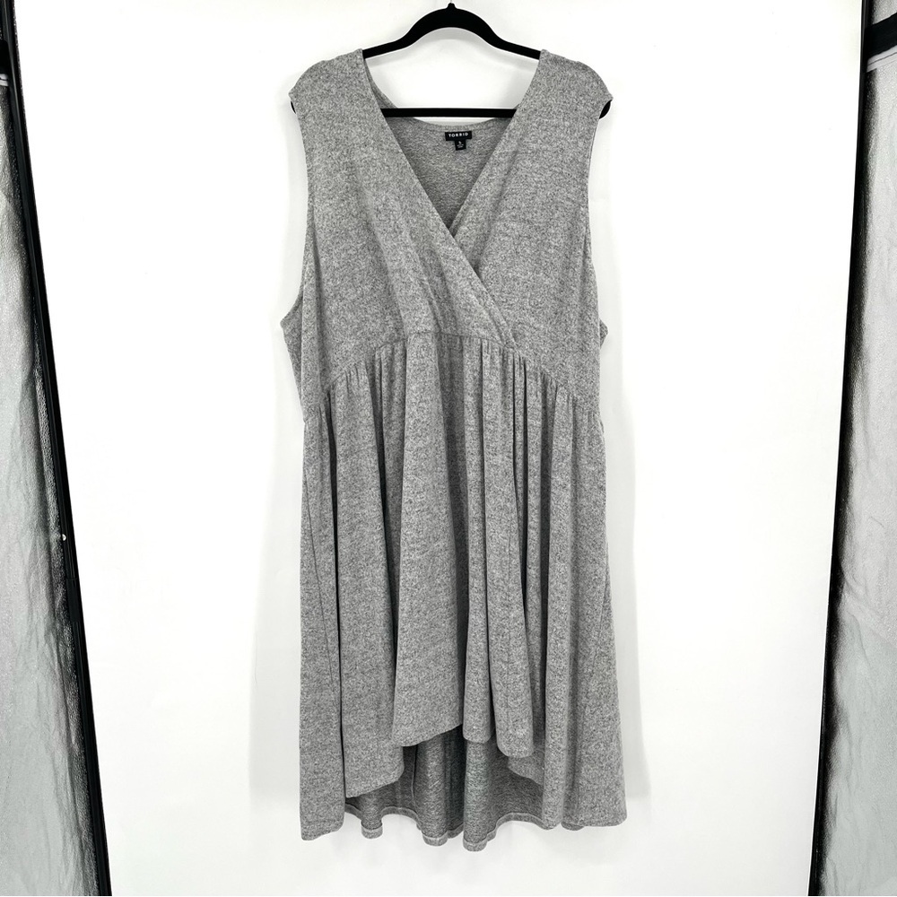 TORRID Super Soft Plush Dress Grey Stretch Sleeveless Surplice Faux Wrap Plus 5X